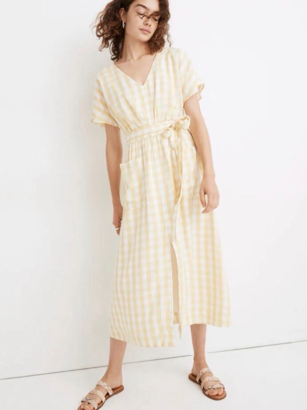 Madewell Yellow and White Gingham Midi Dress